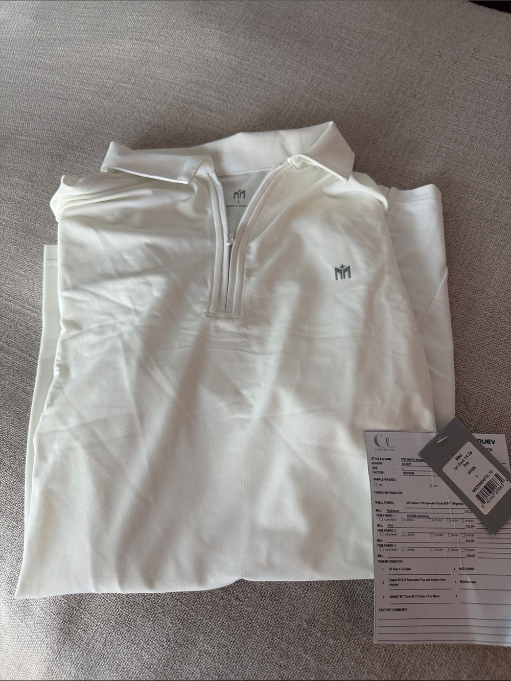 White Quarter-Zip Polo with MUEV Pickleball Polo size L retail $75